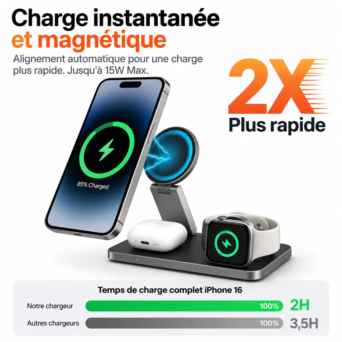 Station de Charge Sans Fil 3-en-1